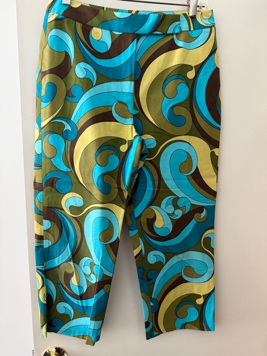 Talbots Pants - Talbots Turquoise, Olive & Brown Swirl Print Pants